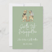 Save The Date Drôle Dinosaur Mariage Sage Green (Devant)