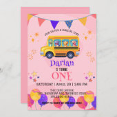 Save The Date Drôle dinosaure Retour À L'École Bus filles Annive (Devant / Derrière)