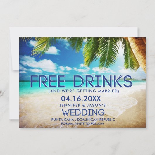 Save The Date Drôle Libre Boissons Plage Destination Mariage (Devant)