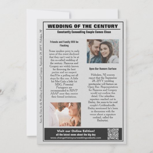 Save The Date Drôle Tabloïd Journal Mariage Enregistrer la date (Dos)