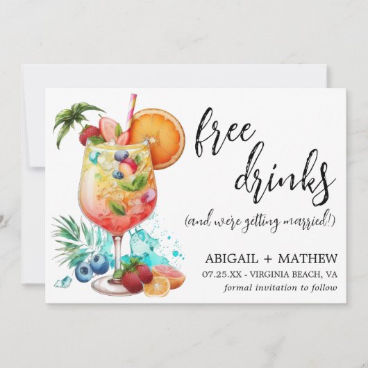Save The Date Drôle Tropical Drink Cocktail Tendance Mariage pho (Devant)