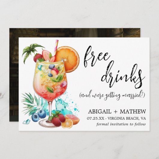 Save The Date Drôle Tropical Drink Cocktail Tendance Mariage pho (Devant / Derrière)