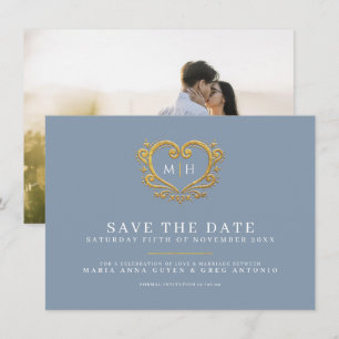 Save The Date Dusty bleu gris or coeur photo mariage