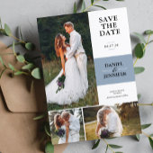 Save The Date Dusty Blue 3-Photo Gallery Mariage Enregistrer La