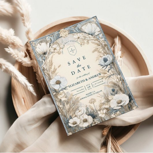 Save The Date Dusty Blue Anemone Wedding
