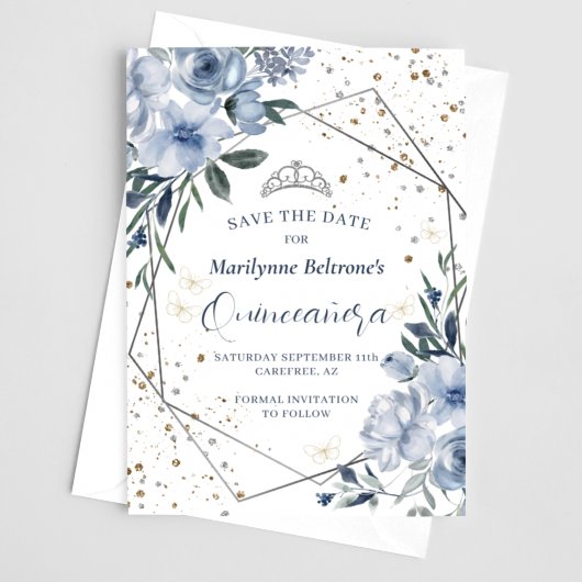 Save The Date Dusty Blue Argent Quinceañera