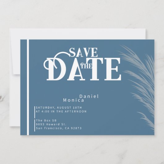 Save The Date Dusty Blue Automne Pampas Mariage Design (Devant)