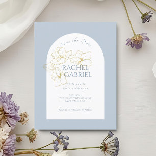 Save The Date Dusty Blue   Boho Arch Gold Floral Mariage