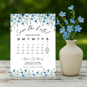 Save The Date Dusty Blue Boho Chic Fleur sauvage Calendrier Mari