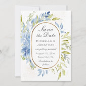 Save The Date Dusty Blue Boho Rose Verdure Or Frame (Devant)