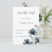 Save The Date Dusty Blue Botanical Wedding (Debout devant)