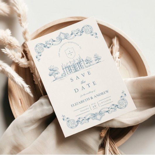 Save The Date Dusty Blue Chateau Baroque Wedding