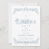 Save The Date Dusty Blue Chateau Baroque Wedding (Devant)