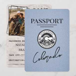 Save The Date Dusty Blue Colorado Passeport Enregistrer La Date