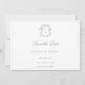 Save The Date Dusty Blue Crest Monogram Mariage QR Code (Devant)