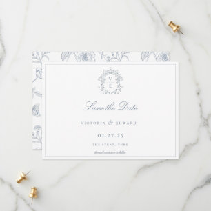 Save The Date Dusty Blue Crest Monogram Mariage QR Code