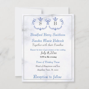 Save The Date Dusty Blue Elegant Blanc Gris Floral Mariage Coeur