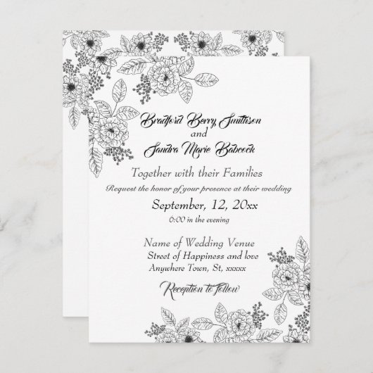 Save The Date Dusty Blue Elegant Blanc Gris Floral Mariage Coeur (Devant / Derrière)