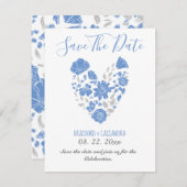 Save The Date Dusty Blue Elegant Blanc Gris Floral Mariage Coeur (Devant / Derrière)