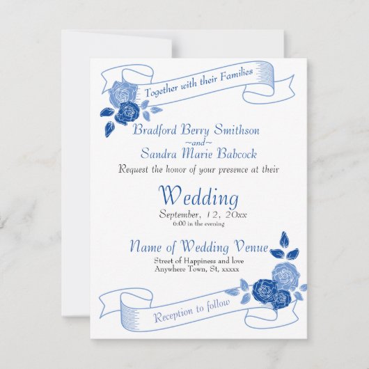 Save The Date Dusty Blue Elegant Blanc Gris Floral Mariage Coeur (Devant)