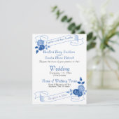 Save The Date Dusty Blue Elegant Blanc Gris Floral Mariage Coeur (Debout devant)