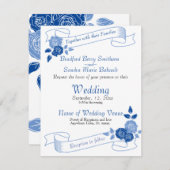Save The Date Dusty Blue Elegant Blanc Gris Floral Mariage Coeur (Devant / Derrière)