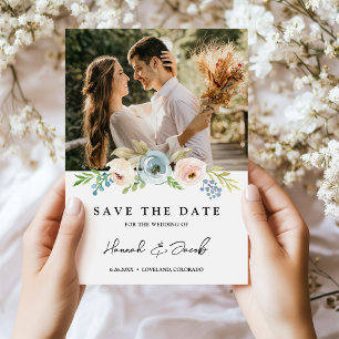 Save The Date Dusty Blue Élégant Floral Rustic Enregistrer La Da