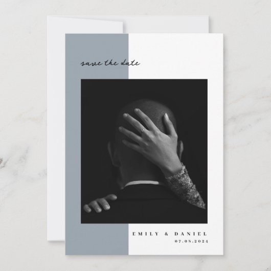 Save The Date Dusty Blue Elegant Photo Enregistrer la date Invit (Devant)