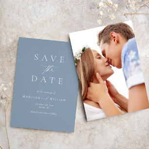 Save The Date Dusty Blue Elegant Photo Wedding Enregistrer La Da