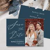 Save The Date Dusty Blue Elegant Script Mariage photo moderne
