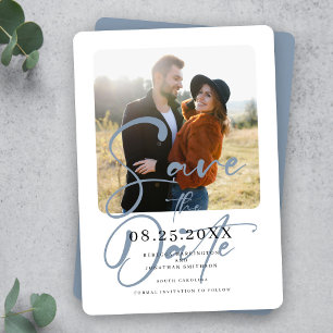 Save The Date Dusty Blue Elegant Wedding Photo Enregistrer La Da