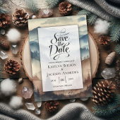 Save The Date Dusty Blue et Mocha Brown Mountains Mariage