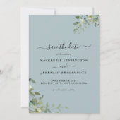 Save The Date Dusty Blue Eucalyptus Mariage Photo Enregistrer la (Dos)