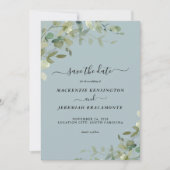 Save The Date Dusty Blue Eucalyptus Mariage Photo Enregistrer la (Devant)