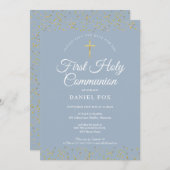 Save The Date Dusty Blue First Holy Communion Gold Dust (Devant / Derrière)