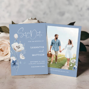 Save The Date Dusty Blue Fleur sauvage Floral Mariage