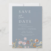 Save The Date Dusty Blue Fleurs sauvages Photo Boho Enregistrer (Devant)