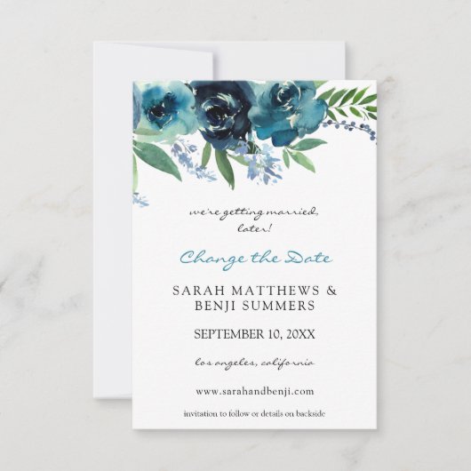 Save The Date Dusty Blue Floral 2 Modifier la date (Devant)