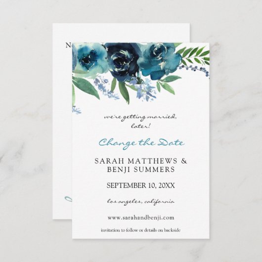 Save The Date Dusty Blue Floral 2 Modifier la date (Devant / Derrière)