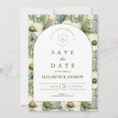 Save The Date Dusty Blue Floral Arch Garden Wedding (Devant)