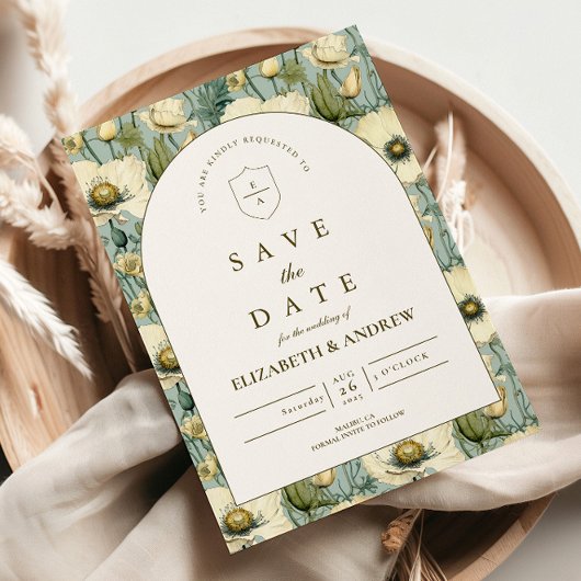 Save The Date Dusty Blue Floral Arch Garden Wedding