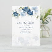 Save The Date Dusty Blue Floral Bloom Eucalyptus Succulent (Debout devant)
