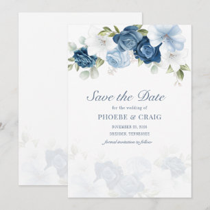 Save The Date Dusty Blue Floral Bloom Eucalyptus Succulent