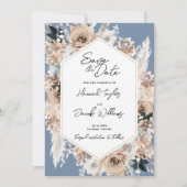 Save The Date Dusty Blue Floral Boho Mariage Photo Enregistrer l (Devant)