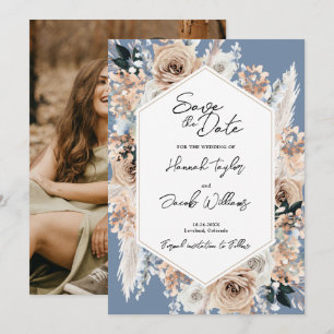 Save The Date Dusty Blue Floral Boho Mariage Photo Enregistrer l
