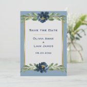 Save The Date Dusty Blue Floral Élégant Mariage or (Debout devant)