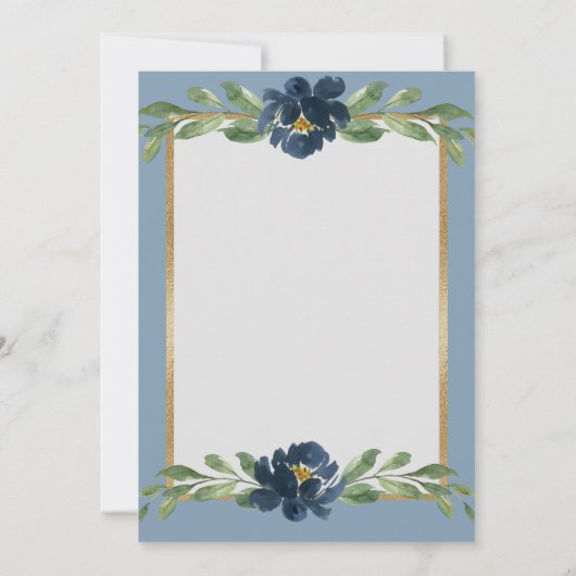 Save The Date Dusty Blue Floral Élégant Mariage or (Dos)