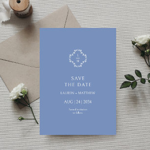 Save The Date Dusty Blue Floral Monogramme Mariage plat