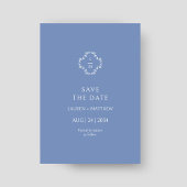 Save The Date Dusty Blue Floral Monogramme Mariage plat