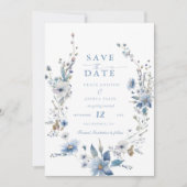 Save The Date Dusty Blue Floral Spring greenery Mariage Save The (Devant)